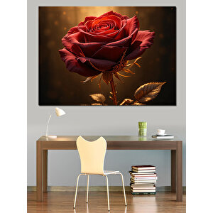 Karanlıkta Kırmızı Gül Parlaklığı Dekoratif Kanvas - Mdf Ahşap Tablo 70x100 cm