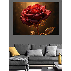 Karanlıkta Kırmızı Gül Parlaklığı Dekoratif Kanvas - Mdf Ahşap Tablo 70x100 cm