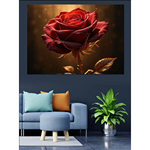 Karanlıkta Kırmızı Gül Parlaklığı Dekoratif Kanvas - Mdf Ahşap Tablo