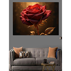Karanlıkta Kırmızı Gül Parlaklığı Dekoratif Kanvas - Mdf Ahşap Tablo
