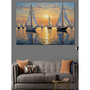 Gün Batımında Yelkenli Tekneler Dekoratif Kanvas - Mdf Ahşap Tablo 50x70 cm