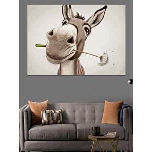 Gülümseyen Sevimli Eşek Dekoratif Kanvas - Mdf Ahşap Tablo 100x140 cm
