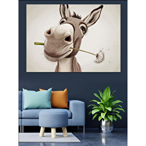 Gülümseyen Sevimli Eşek Dekoratif Kanvas - Mdf Ahşap Tablo 70x100 cm