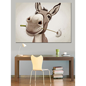 Gülümseyen Sevimli Eşek Dekoratif Kanvas - Mdf Ahşap Tablo 70x100 cm