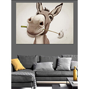 Gülümseyen Sevimli Eşek Dekoratif Kanvas - Mdf Ahşap Tablo