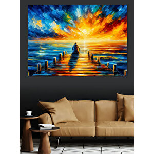 Renkli Gün Batımı Dekoratif Kanvas - Mdf Ahşap Tablo 70x100 cm