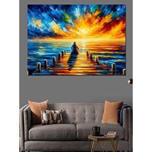 Renkli Gün Batımı Dekoratif Kanvas - Mdf Ahşap Tablo 70x100 cm