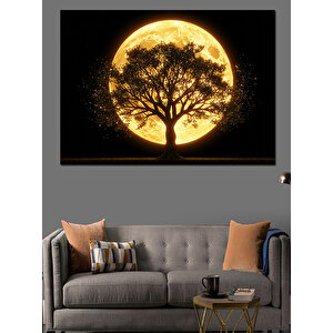 Dolunay Ve Ağaç Dekoratif Kanvas - Mdf Ahşap Tablo 70x100 cm