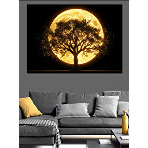Dolunay Ve Ağaç Dekoratif Kanvas - Mdf Ahşap Tablo 70x100 cm