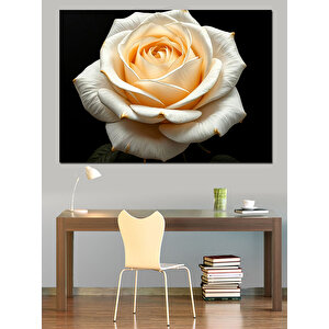 Siyah Zeminde Solgun Gül Dekoratif Kanvas - Mdf Ahşap Tablo