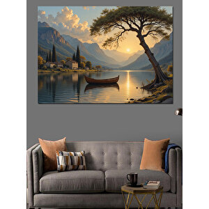 Göl Kıyısında Günbatımı Dekoratif Kanvas - Mdf Ahşap Tablo
