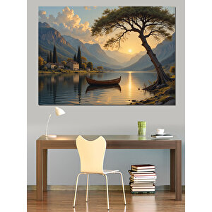 Göl Kıyısında Günbatımı Dekoratif Kanvas - Mdf Ahşap Tablo