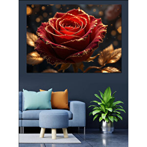 Parlak Işıltılı Kırmızı Gül Dekoratif Kanvas - Mdf Ahşap Tablo