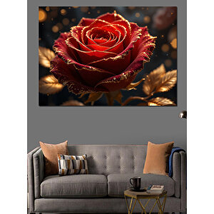 Parlak Işıltılı Kırmızı Gül Dekoratif Kanvas - Mdf Ahşap Tablo