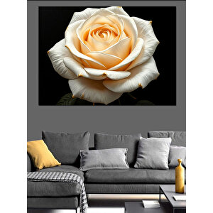 Siyah Zeminde Solgun Gül Dekoratif Kanvas - Mdf Ahşap Tablo 35x50 cm