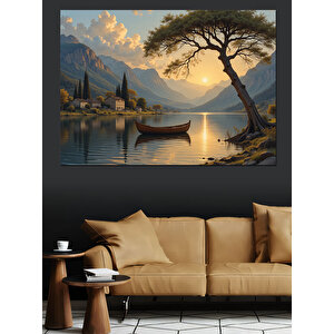 Göl Kıyısında Günbatımı Dekoratif Kanvas - Mdf Ahşap Tablo 25x35 cm