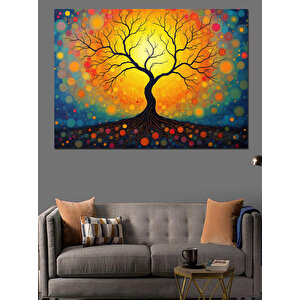 Gün Batımı Renkli Ağaç Dekoratif Kanvas - Mdf Ahşap Tablo