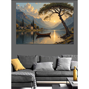 Göl Kıyısında Günbatımı Dekoratif Kanvas - Mdf Ahşap Tablo 100x140 cm