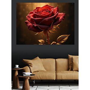 Karanlıkta Kırmızı Gül Parlaklığı Dekoratif Kanvas - Mdf Ahşap Tablo 50x70 cm