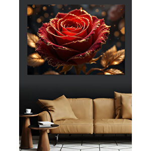 Parlak Işıltılı Kırmızı Gül Dekoratif Kanvas - Mdf Ahşap Tablo 100x140 cm