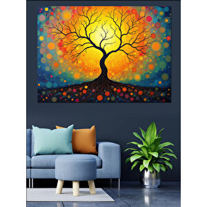 Gün Batımı Renkli Ağaç Dekoratif Kanvas - Mdf Ahşap Tablo