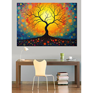 Gün Batımı Renkli Ağaç Dekoratif Kanvas - Mdf Ahşap Tablo 100x140 cm