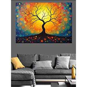 Gün Batımı Renkli Ağaç Dekoratif Kanvas - Mdf Ahşap Tablo 100x140 cm