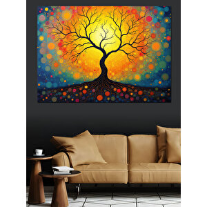 Gün Batımı Renkli Ağaç Dekoratif Kanvas - Mdf Ahşap Tablo 100x140 cm