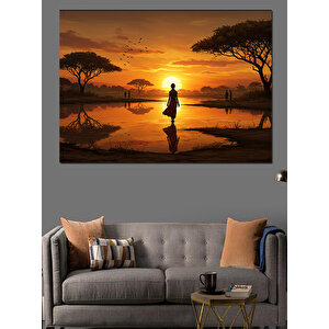 Gün Batımında Yalnız Kadın Dekoratif Kanvas - Mdf Ahşap Tablo 100x140 cm