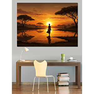 Gün Batımında Yalnız Kadın Dekoratif Kanvas - Mdf Ahşap Tablo 100x140 cm