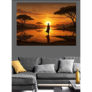 Gün Batımında Yalnız Kadın Dekoratif Kanvas - Mdf Ahşap Tablo 100x140 cm