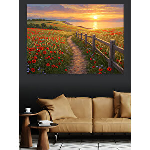 Gün Batımı Yol Manzarası Dekoratif Kanvas - Mdf Ahşap Tablo 70x100 cm