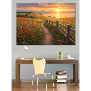 Gün Batımı Yol Manzarası Dekoratif Kanvas - Mdf Ahşap Tablo
