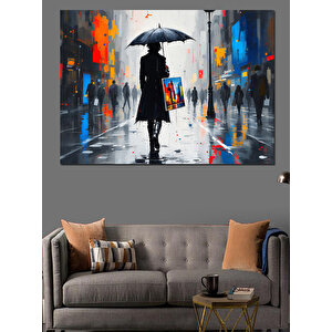 Yağmurlu Gün Yalnız Kadın Dekoratif Kanvas - Mdf Ahşap Tablo 100x140 cm