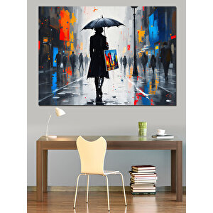 Yağmurlu Gün Yalnız Kadın Dekoratif Kanvas - Mdf Ahşap Tablo 100x140 cm