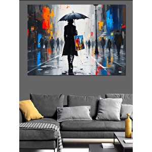 Yağmurlu Gün Yalnız Kadın Dekoratif Kanvas - Mdf Ahşap Tablo 100x140 cm