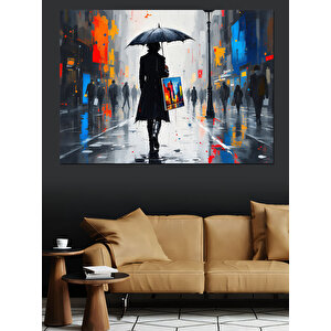 Yağmurlu Gün Yalnız Kadın Dekoratif Kanvas - Mdf Ahşap Tablo