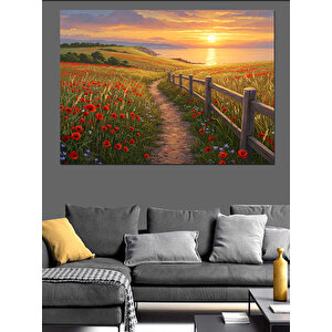 Gün Batımı Yol Manzarası Dekoratif Kanvas - Mdf Ahşap Tablo