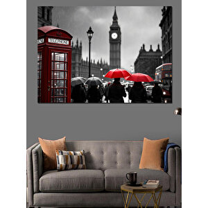 Londra'da Yağmurlu Gün Dekoratif Kanvas - Mdf Ahşap Tablo 100x140 cm