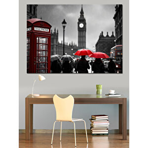 Londra'da Yağmurlu Gün Dekoratif Kanvas - Mdf Ahşap Tablo 100x140 cm