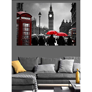 Londra'da Yağmurlu Gün Dekoratif Kanvas - Mdf Ahşap Tablo 100x140 cm