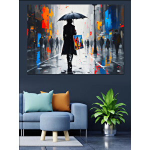 Yağmurlu Gün Yalnız Kadın Dekoratif Kanvas - Mdf Ahşap Tablo
