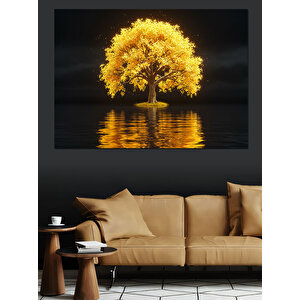 Parlayan Sarı Göl Ağacı Dekoratif Kanvas - Mdf Ahşap Tablo 100x140 cm
