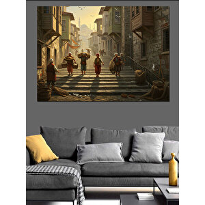 Taş Sokakta Gün Işığı Dekoratif Kanvas - Mdf Ahşap Tablo 100x140 cm