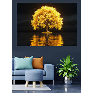 Parlayan Sarı Göl Ağacı Dekoratif Kanvas - Mdf Ahşap Tablo 70x100 cm