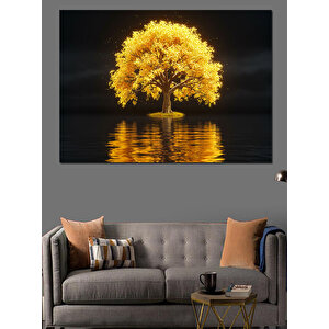 Parlayan Sarı Göl Ağacı Dekoratif Kanvas - Mdf Ahşap Tablo 70x100 cm