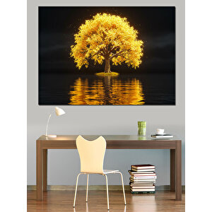 Parlayan Sarı Göl Ağacı Dekoratif Kanvas - Mdf Ahşap Tablo