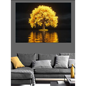 Parlayan Sarı Göl Ağacı Dekoratif Kanvas - Mdf Ahşap Tablo