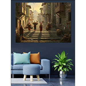 Taş Sokakta Gün Işığı Dekoratif Kanvas - Mdf Ahşap Tablo