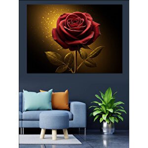 Altın Gül Siyah Fon Dekoratif Kanvas - Mdf Ahşap Tablo 50x70 cm